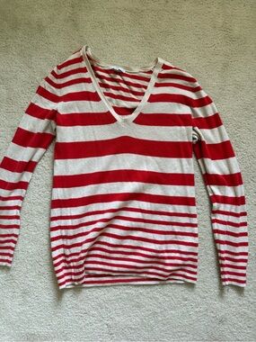 Vintage GAP Red/orange and Cream Striped V-Neck Sweater